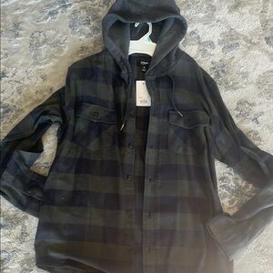 Urban Pipeline Dark Plaid Hooded Shirt